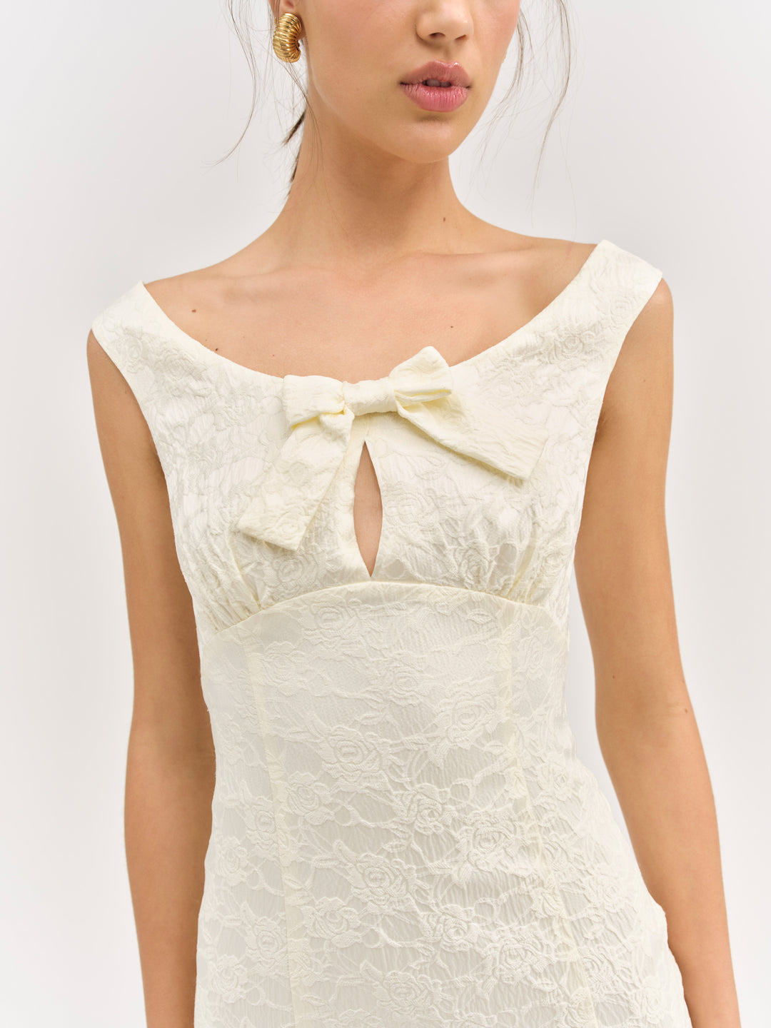 Rosie Jacquard Mini Dress — Cream - Image 3