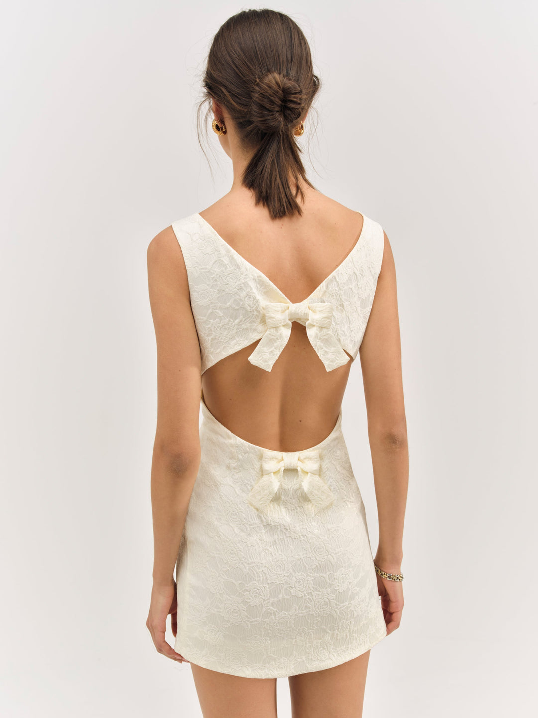 Rosie Jacquard Mini Dress — Cream - Image 4