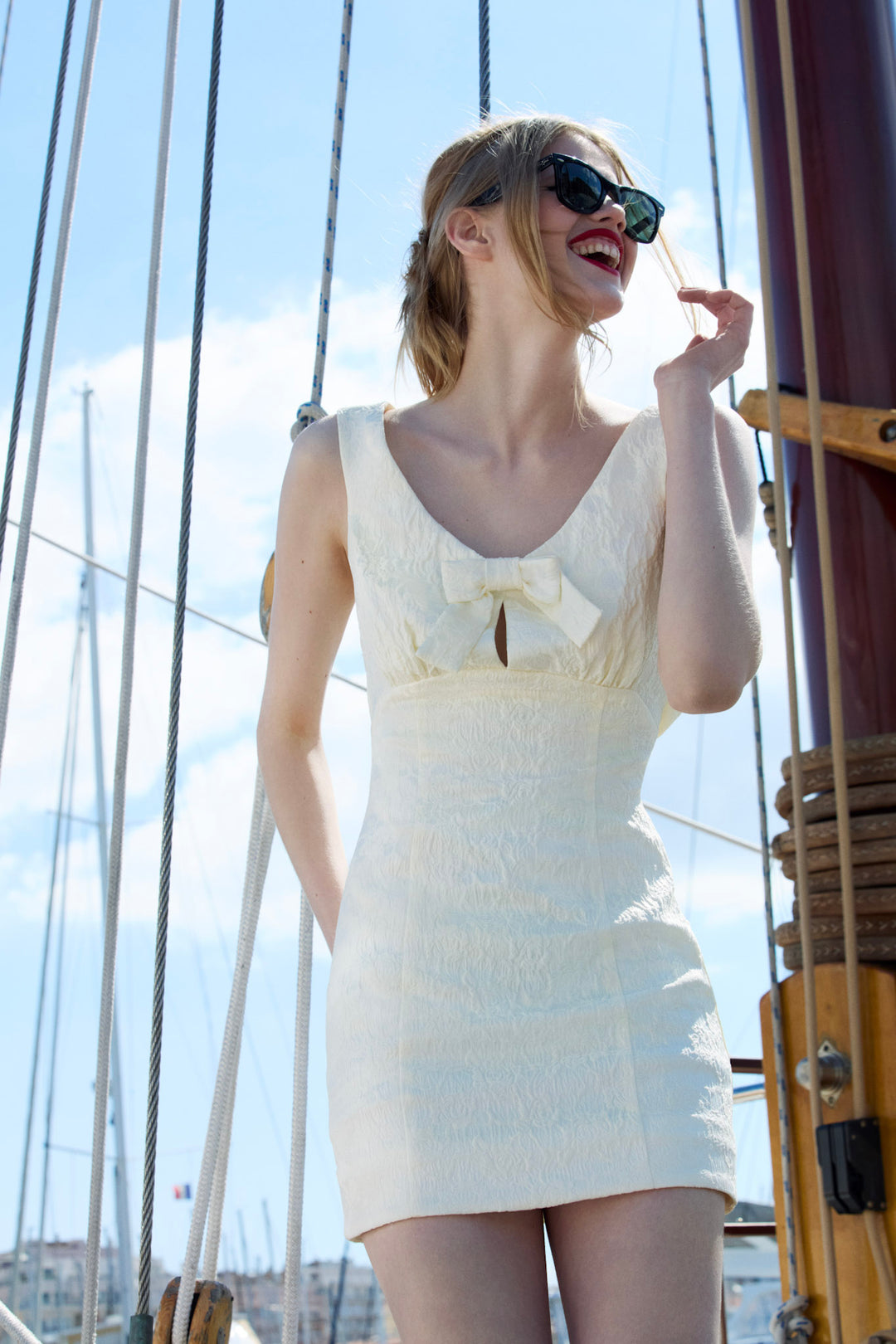 Rosie Jacquard Mini Dress — Cream - Image 5