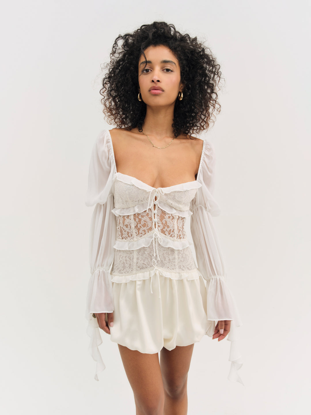 Lea Lace Long Sleeve Mini Dress — Cream - Image 2