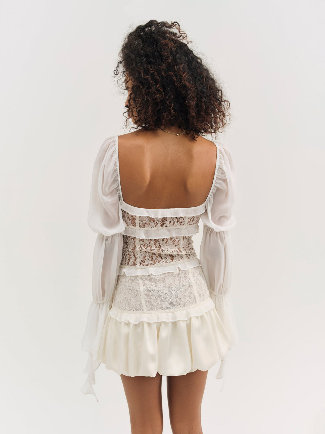 Lea Lace Long Sleeve Mini Dress — Cream - Image 3