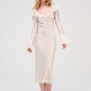 Pastel Fields Midi Dress — Cream