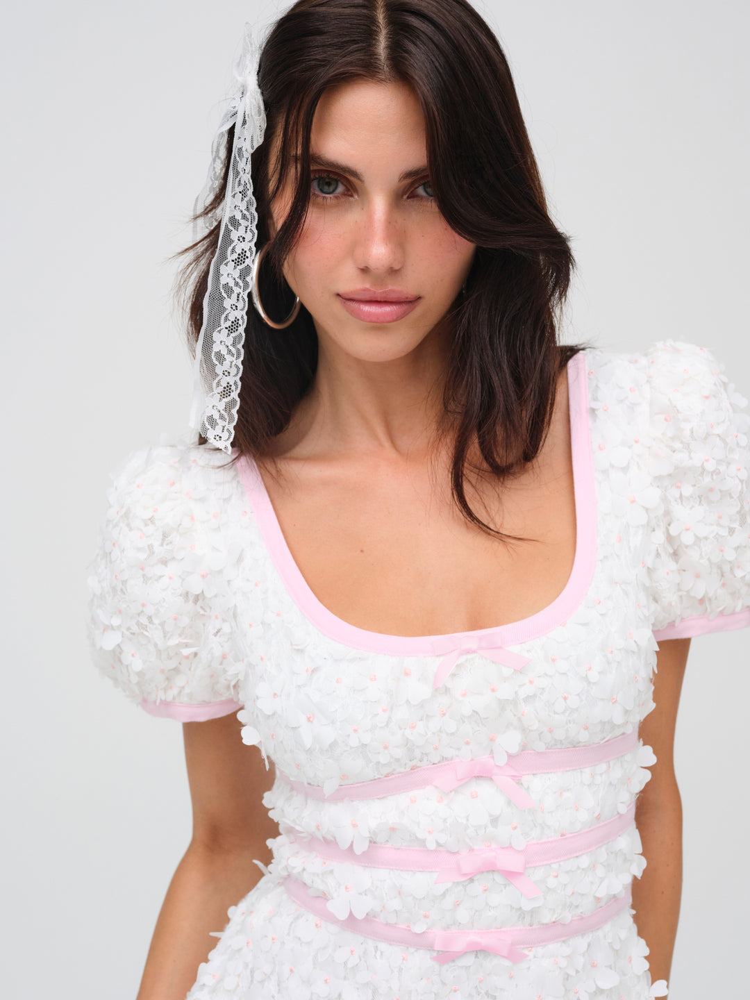 Stacked Blossom Lace Mini Dress — White - Image 4