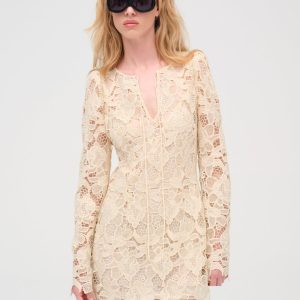 Coco Lace Long Sleeve Mini Dress — Cream