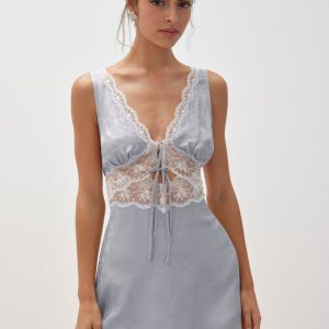 Bluebird Jacquard Mini Slip Dress — Dusty Blue