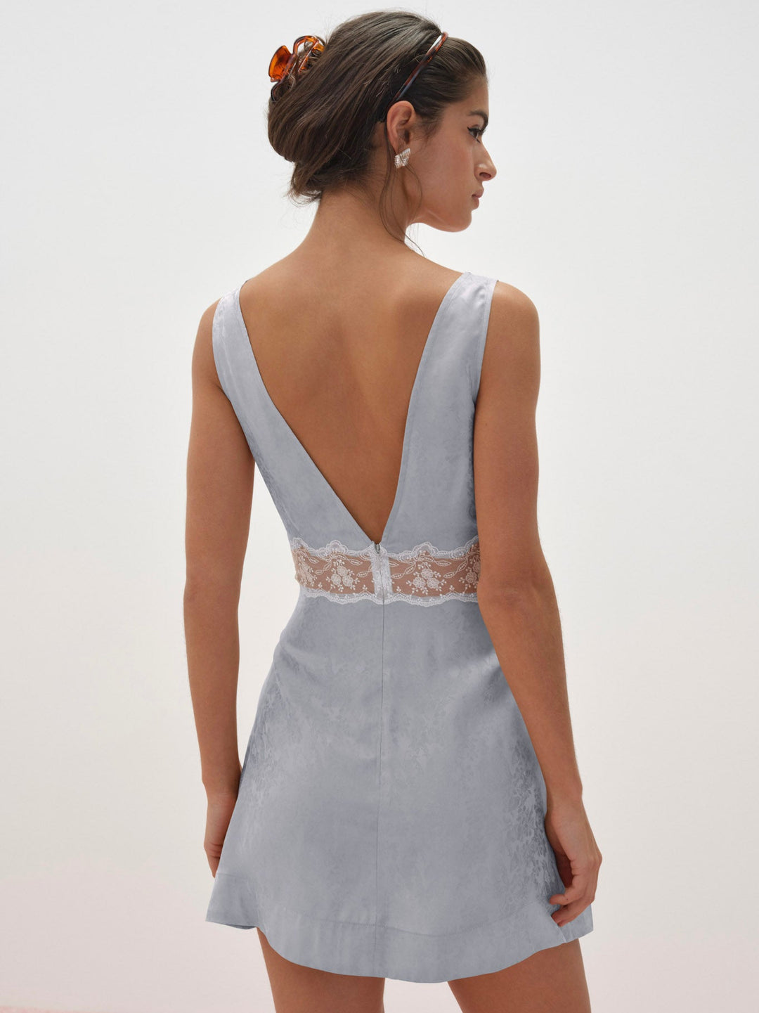 Bluebird Jacquard Mini Slip Dress — Dusty Blue - Image 2