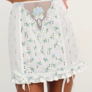 Budding Blossom Garter Skirt — White