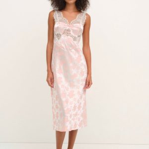 Audrey Jacquard Midi Slip — Peach