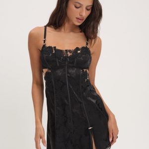 Blissful Blooms Slip Dress — Black