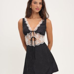 Bluebird Jacquard Mini Slip Dress — Black