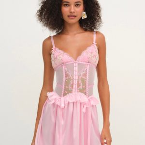 Ily Embroidered Slip Dress — Pink