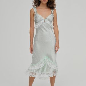 Mint Twist Jacquard Midi Slip Dress — Mint
