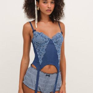 Denim Hearts Bustier — Blue