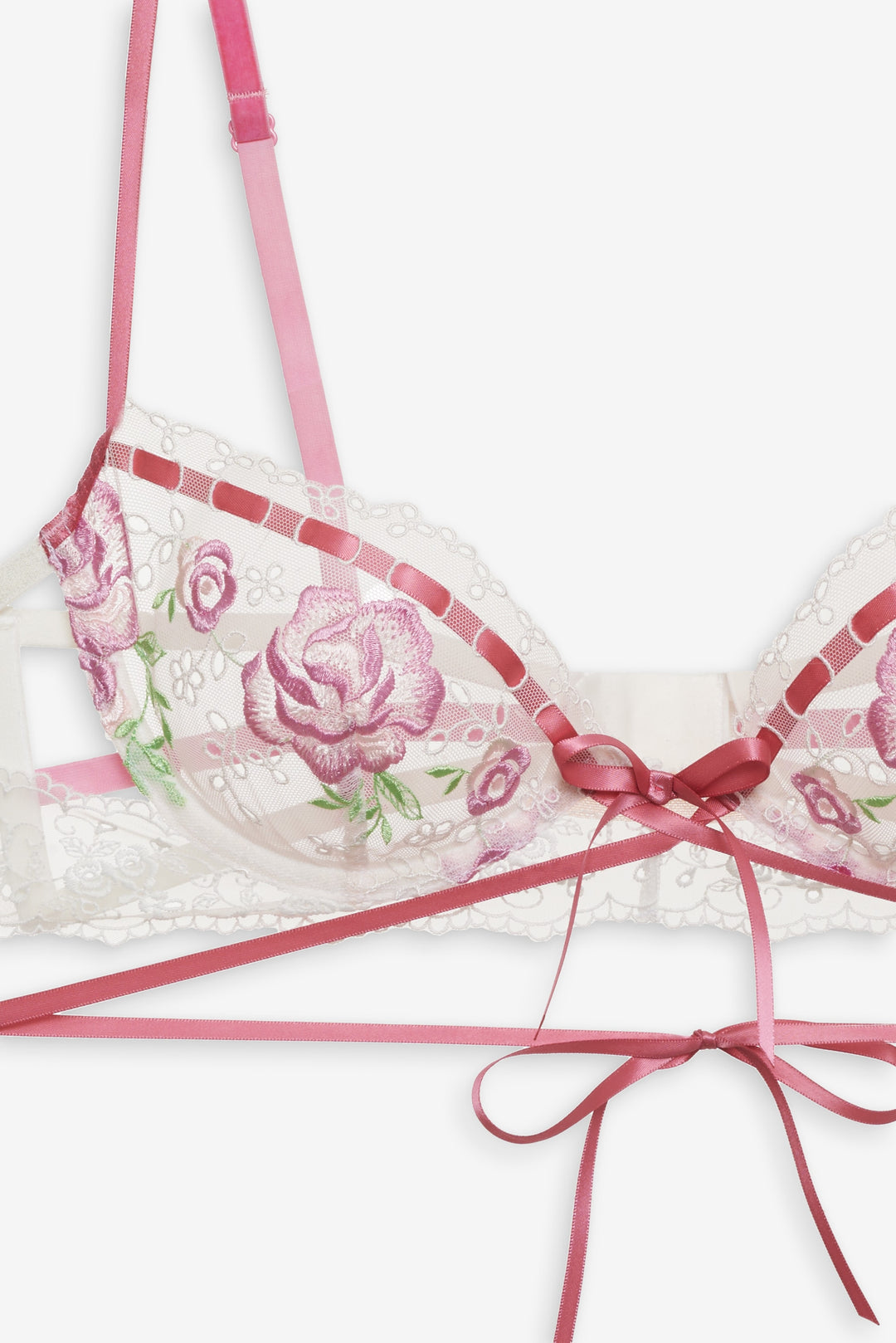 Rose Milk Eyelet Underwire Bra — Pink - Image 4