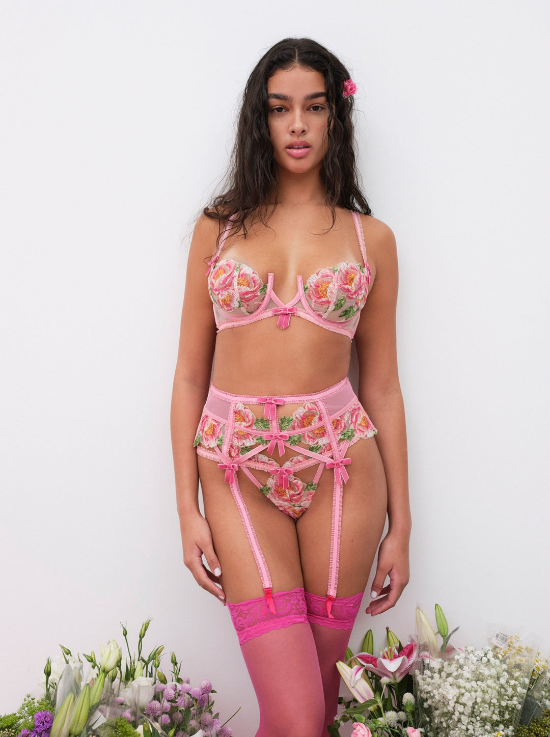 Needle Point Roses Underwire Bra — Pink - Image 3