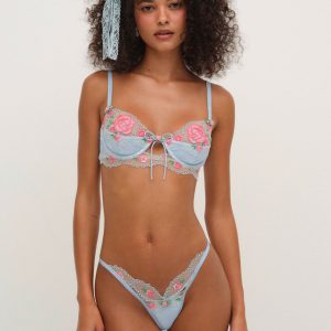 Vintage Rose Eyelet Thong Panty — Blue