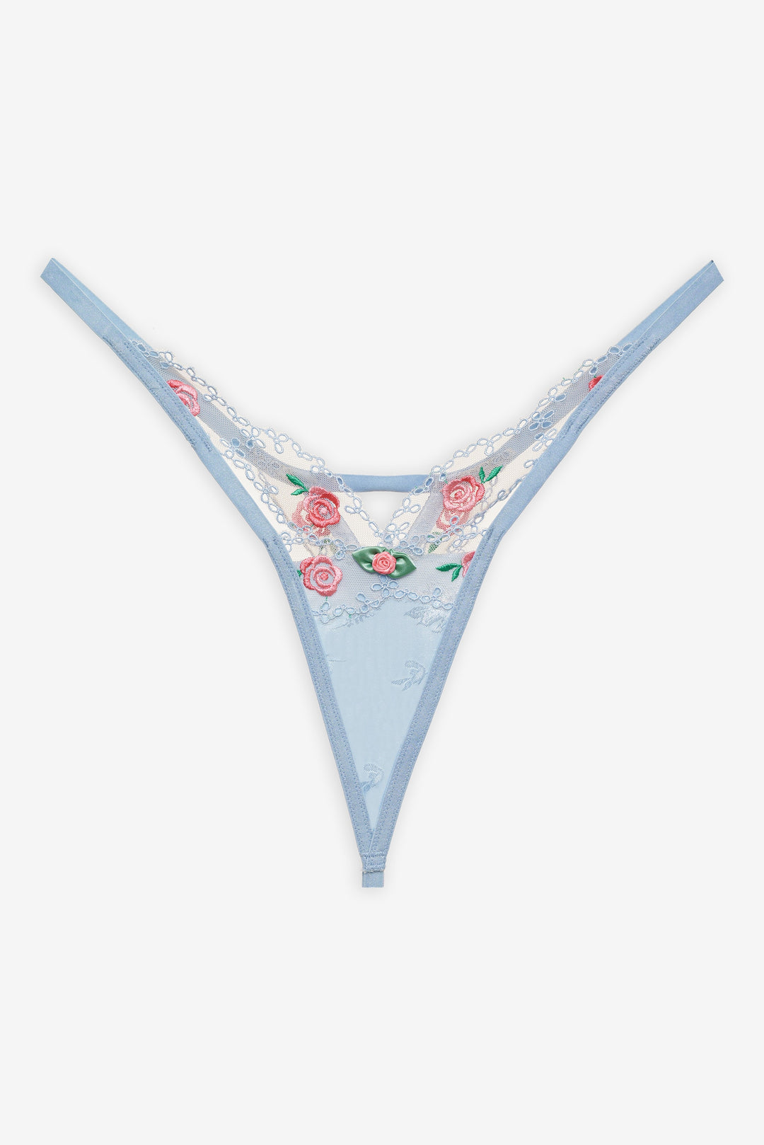 Vintage Rose Eyelet Thong Panty — Blue - Image 4