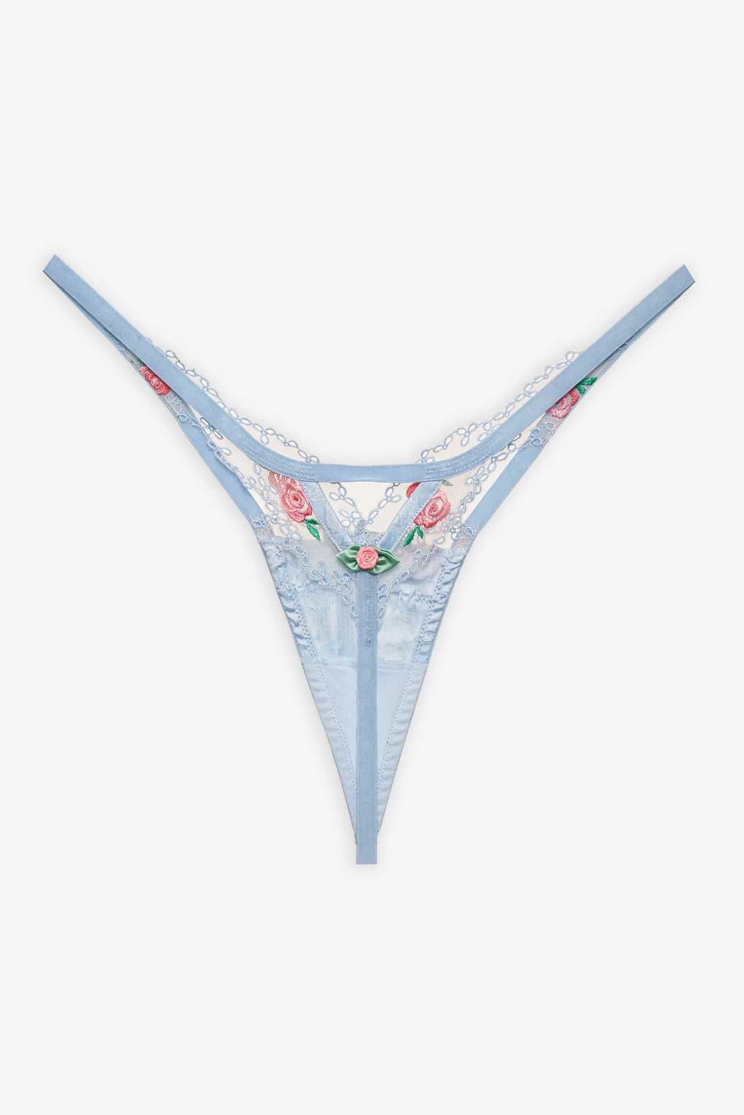 Vintage Rose Eyelet Thong Panty — Blue - Image 6