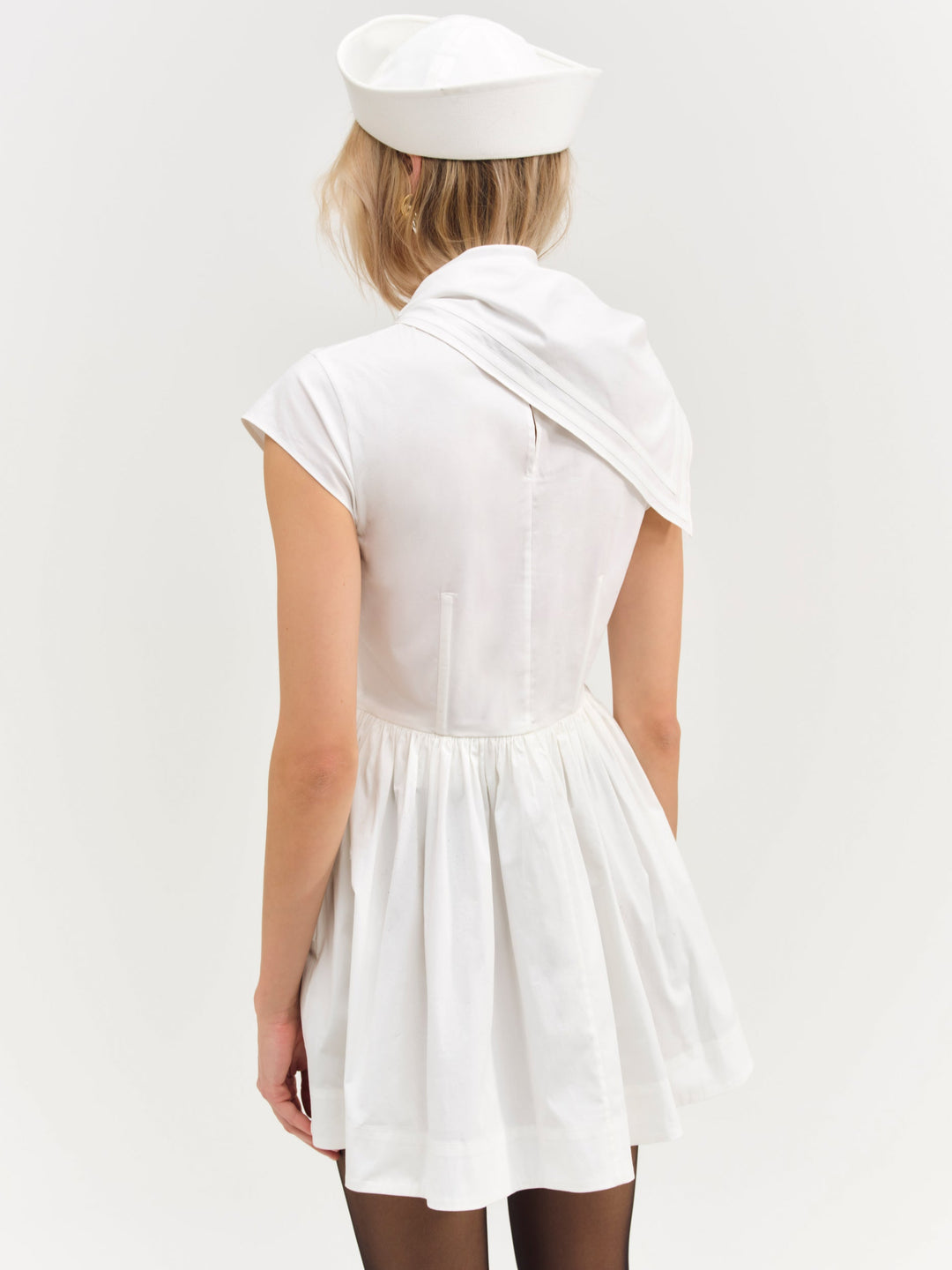 Helena Poplin Scarf Mini Dress — White - Image 2