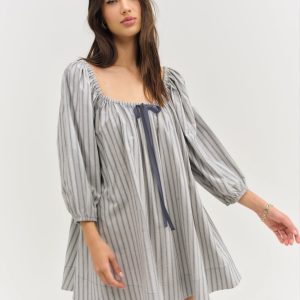 Linen Stripe Mini Dress — Blue