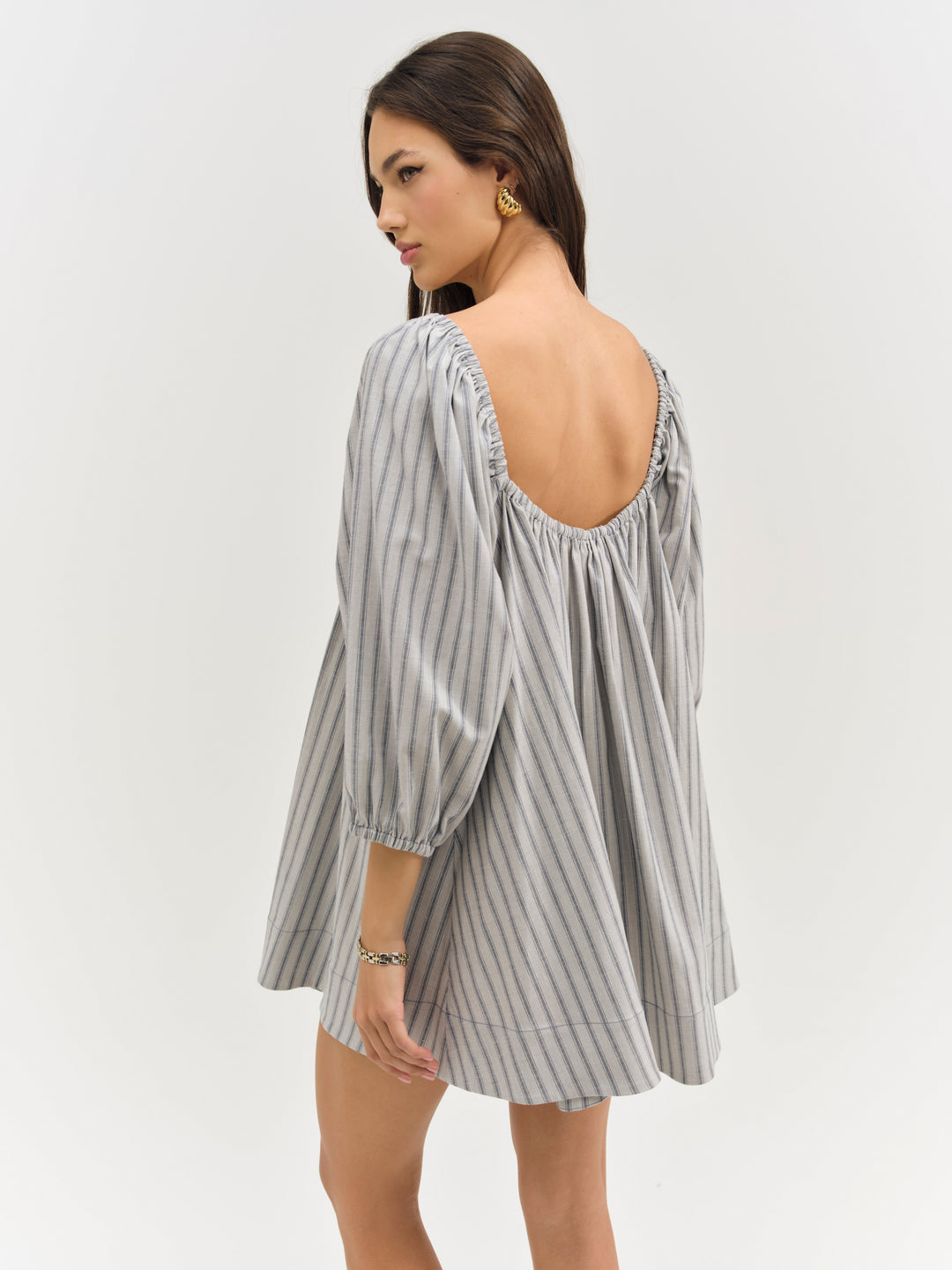 Linen Stripe Mini Dress — Blue - Image 2