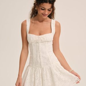 Daisy Lace Mini Dress — White