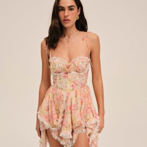 Elea Asymmetrical Mini Dress — Peach