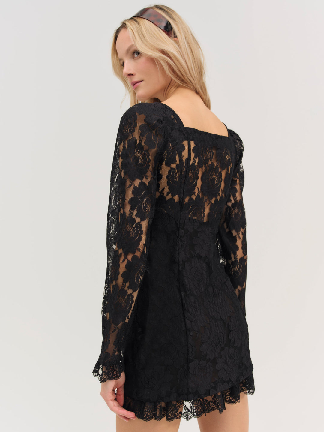 Claudia Rose Lace Long Sleeve Mini Dress — Black - Image 2