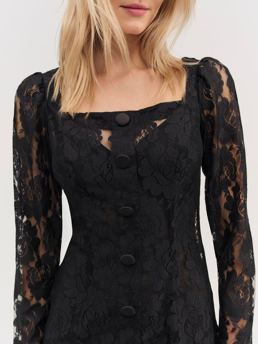 Claudia Rose Lace Long Sleeve Mini Dress — Black - Image 3