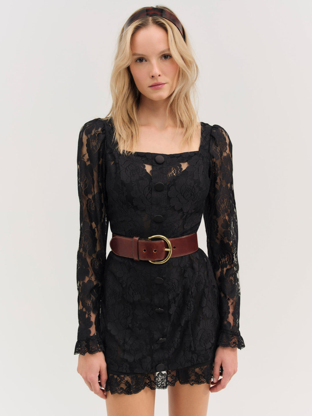 Claudia Rose Lace Long Sleeve Mini Dress — Black - Image 5