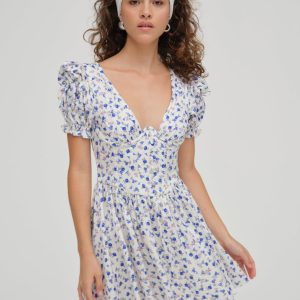 Paulina Puff Sleeve Dress — Blue
