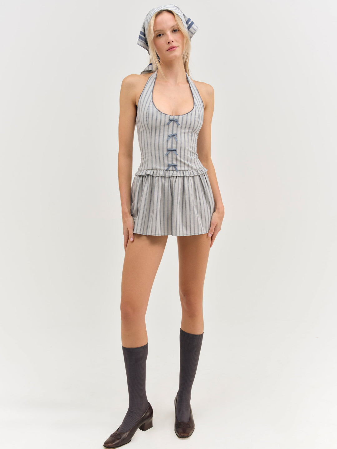 Janice Halter Mini Dress — Blue - Image 4