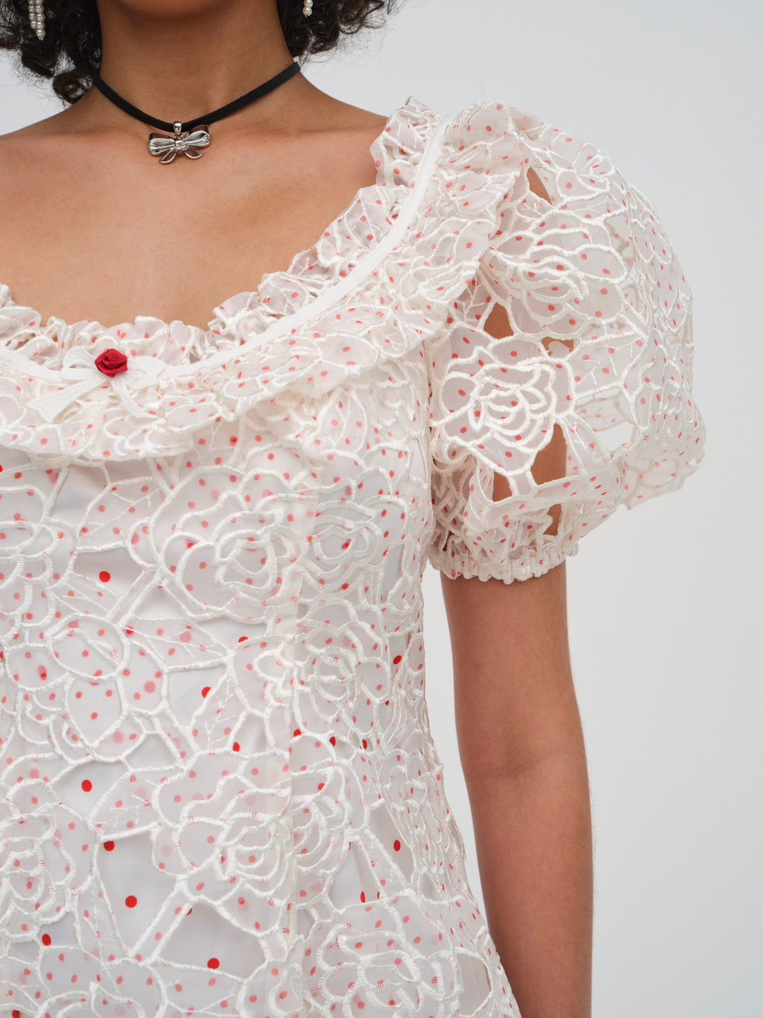 Aphrodite Embroidered Mini Dress — White - Image 2