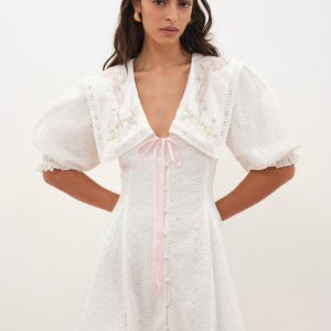 Mi Amore Embroidered Mini Dress — White
