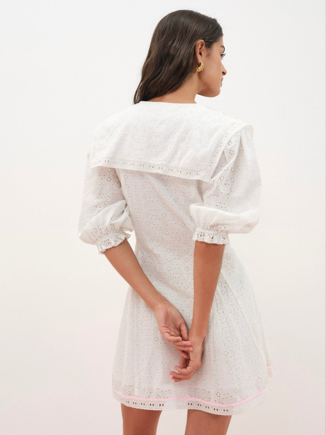 Mi Amore Embroidered Mini Dress — White - Image 3