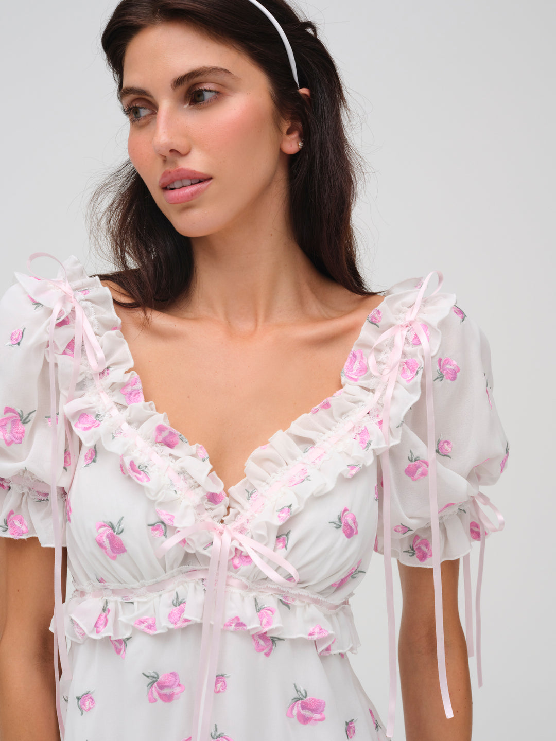 Fiona Floral Mini Dress — White - Image 2