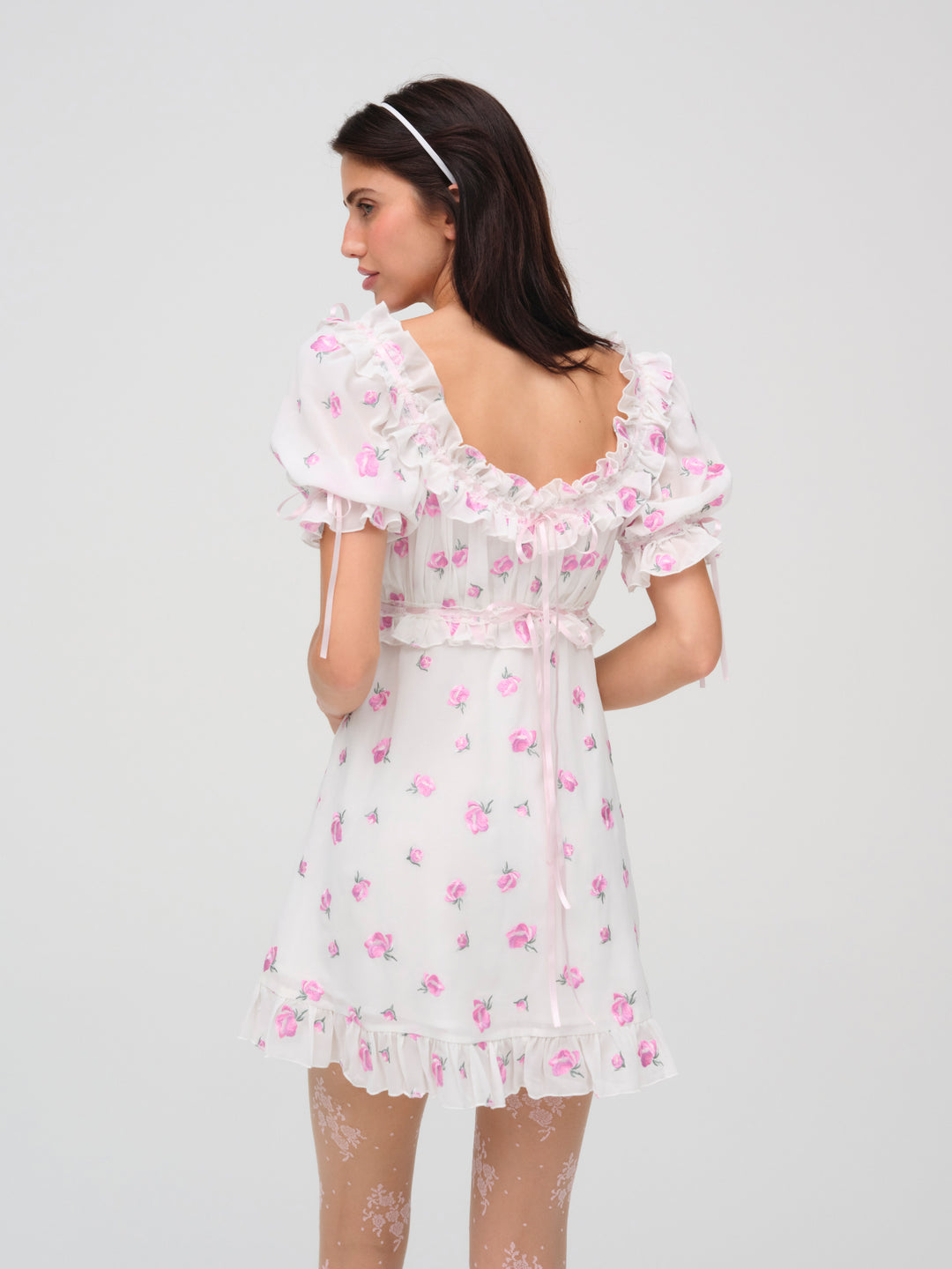 Fiona Floral Mini Dress — White - Image 3