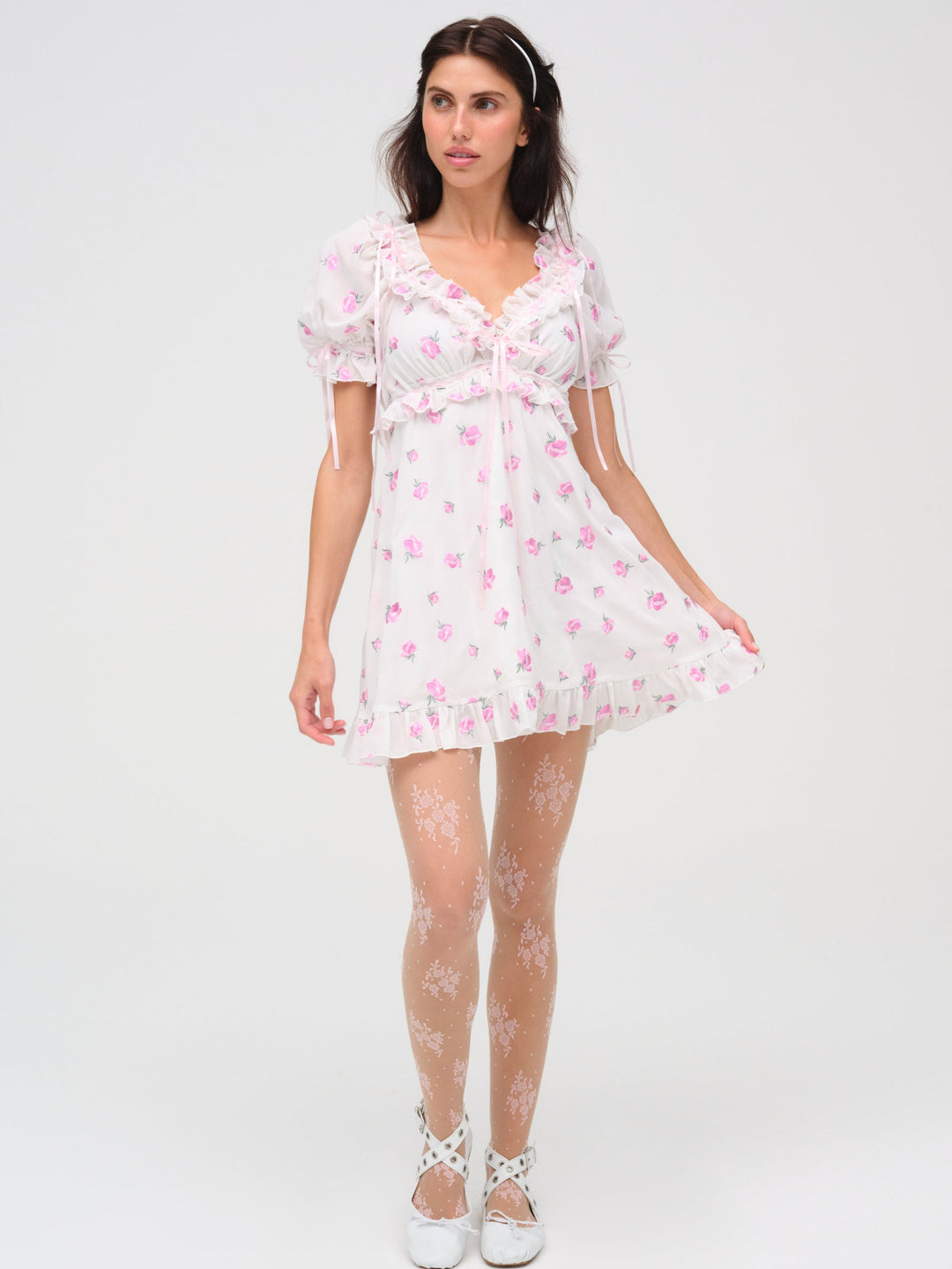 Fiona Floral Mini Dress — White - Image 4