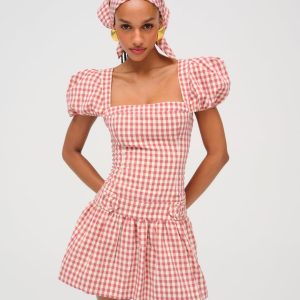 Georgia Gingham Short Sleeve Mini Dress — Mauve