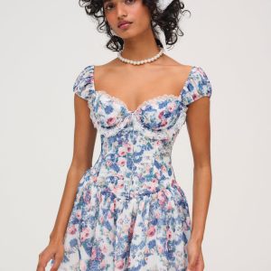 Audrey Floral Mini Dress — Blue