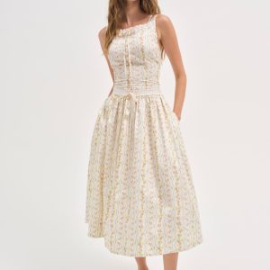 Brigitta Floral Midi Dress — Ivory