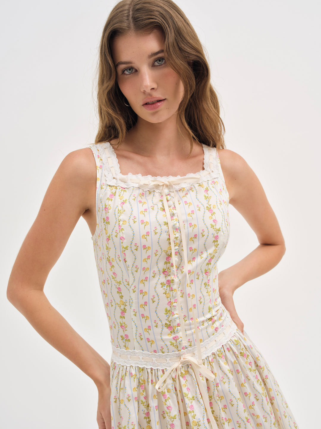 Brigitta Floral Midi Dress — Ivory - Image 3