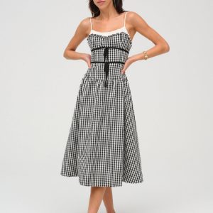 Georgia Gingham Midi Dress — Black