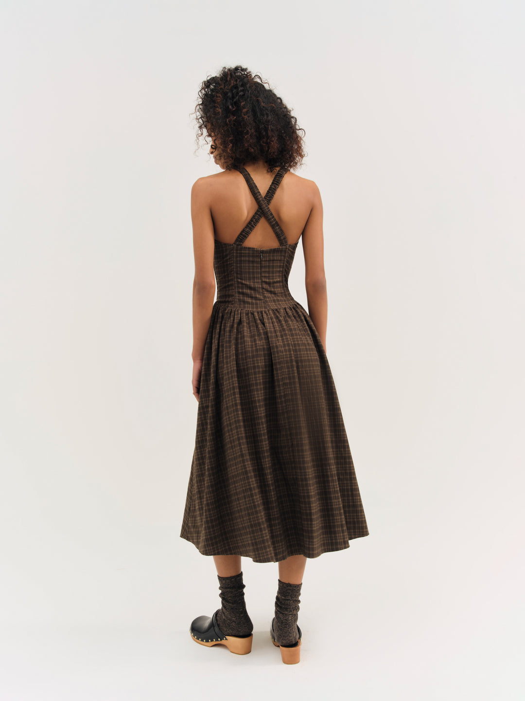 University Plaid Midi Dress — Brown - Image 2