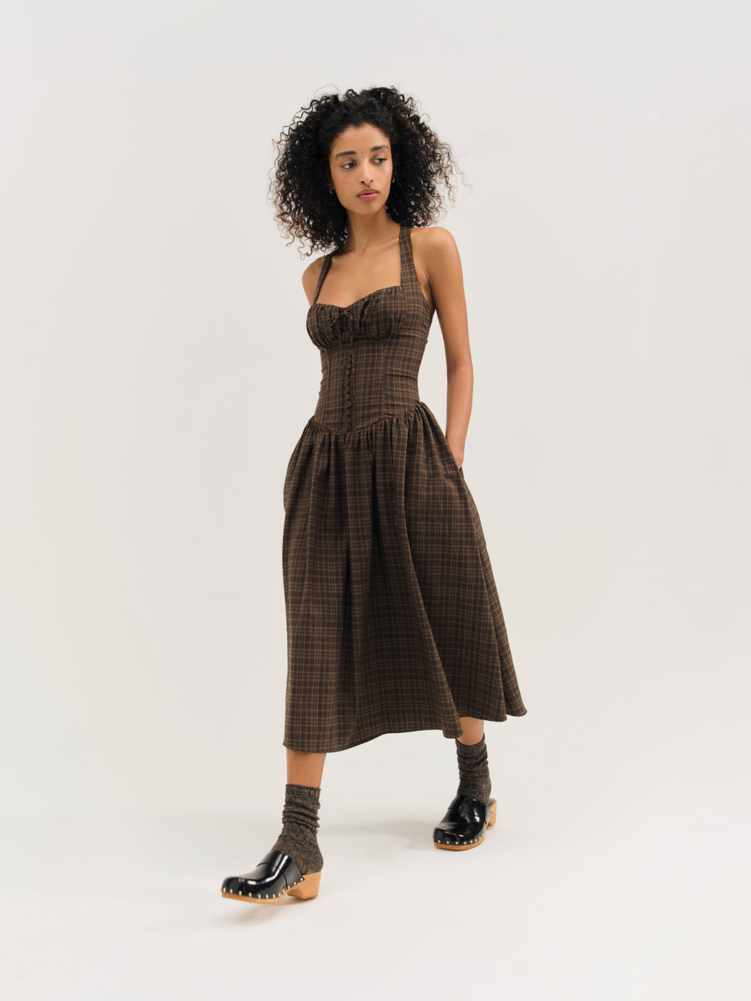 University Plaid Midi Dress — Brown - Image 4