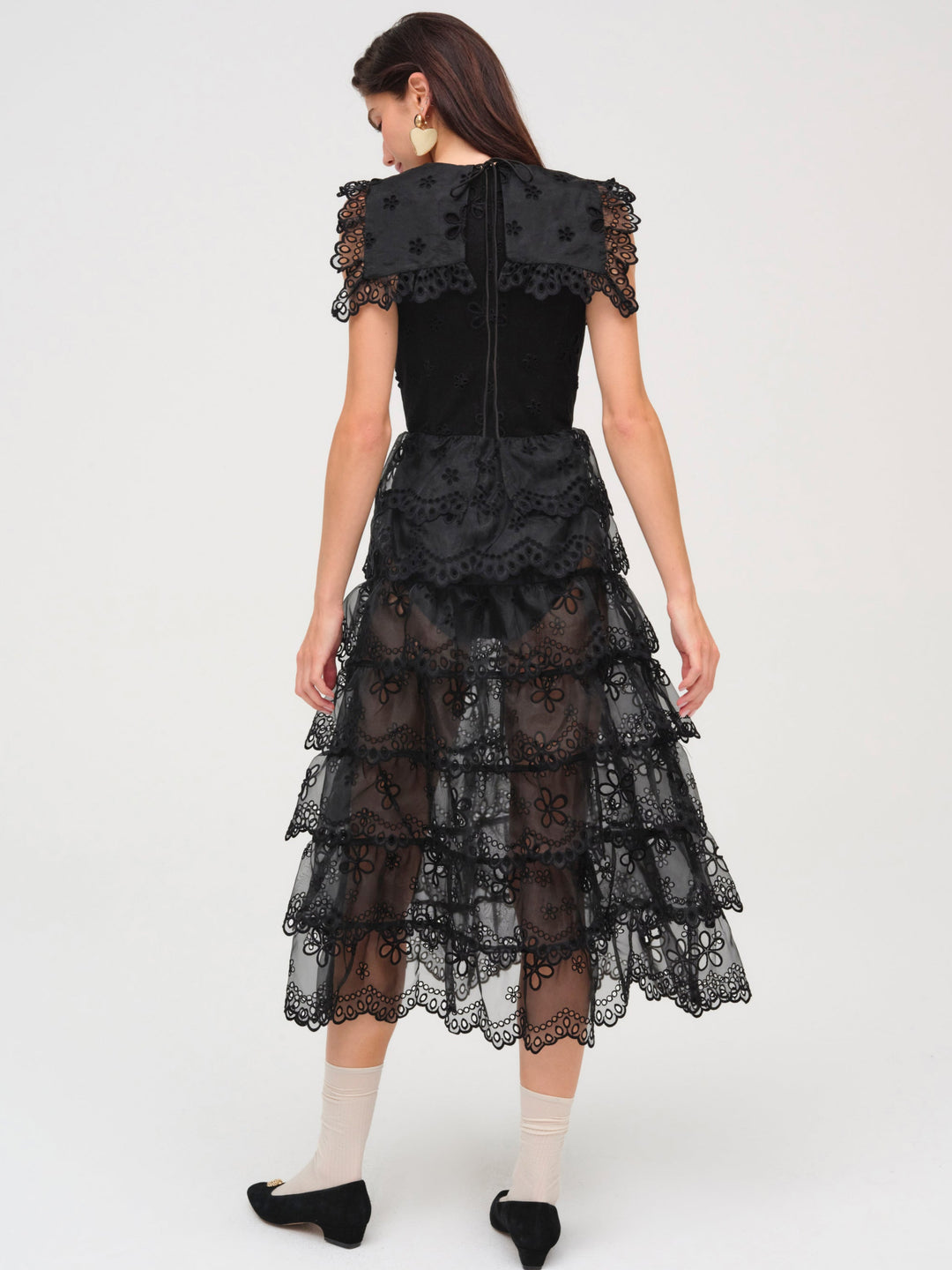 Daisy Eyelet Midi Dress — Black - Image 3