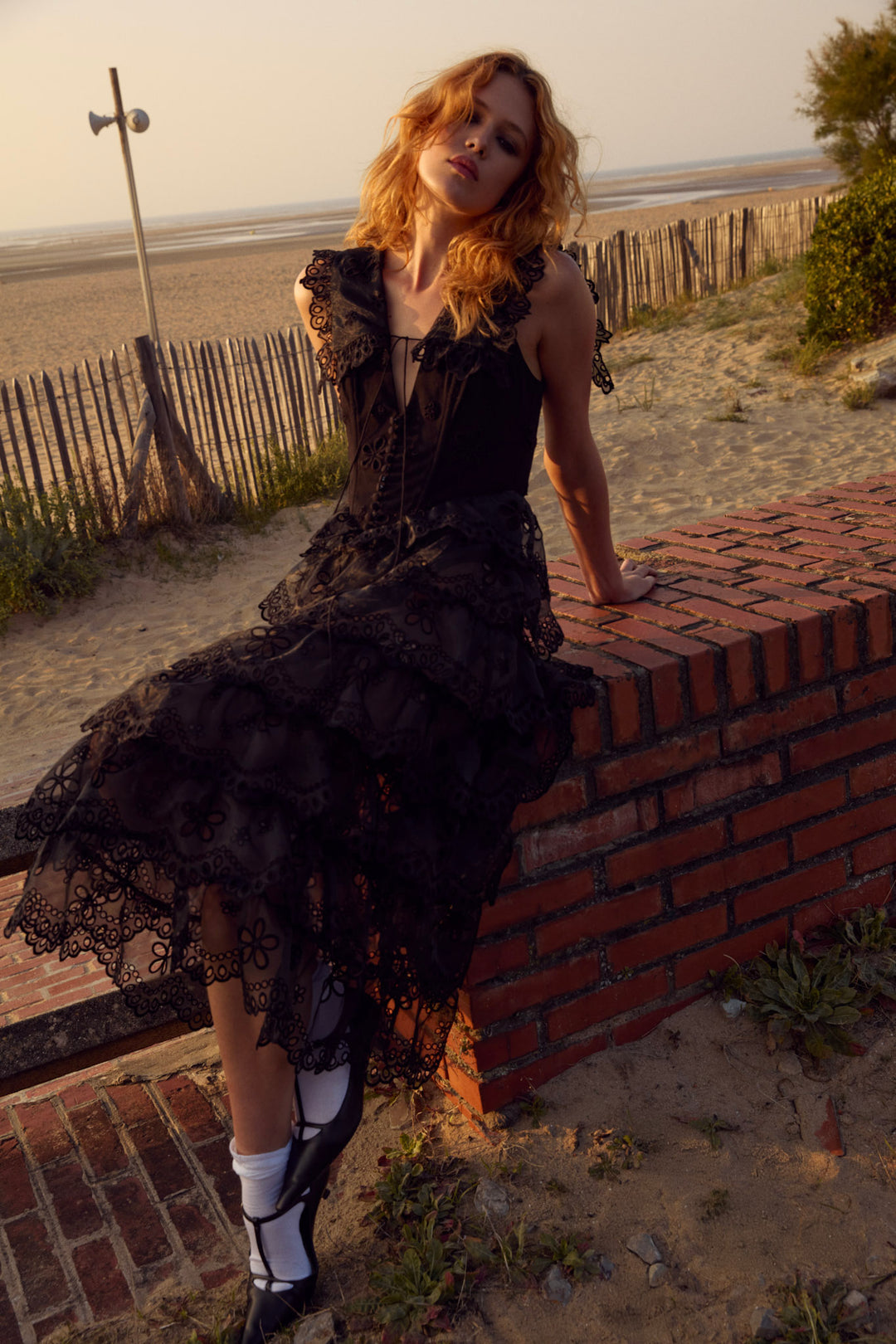 Daisy Eyelet Midi Dress — Black - Image 5