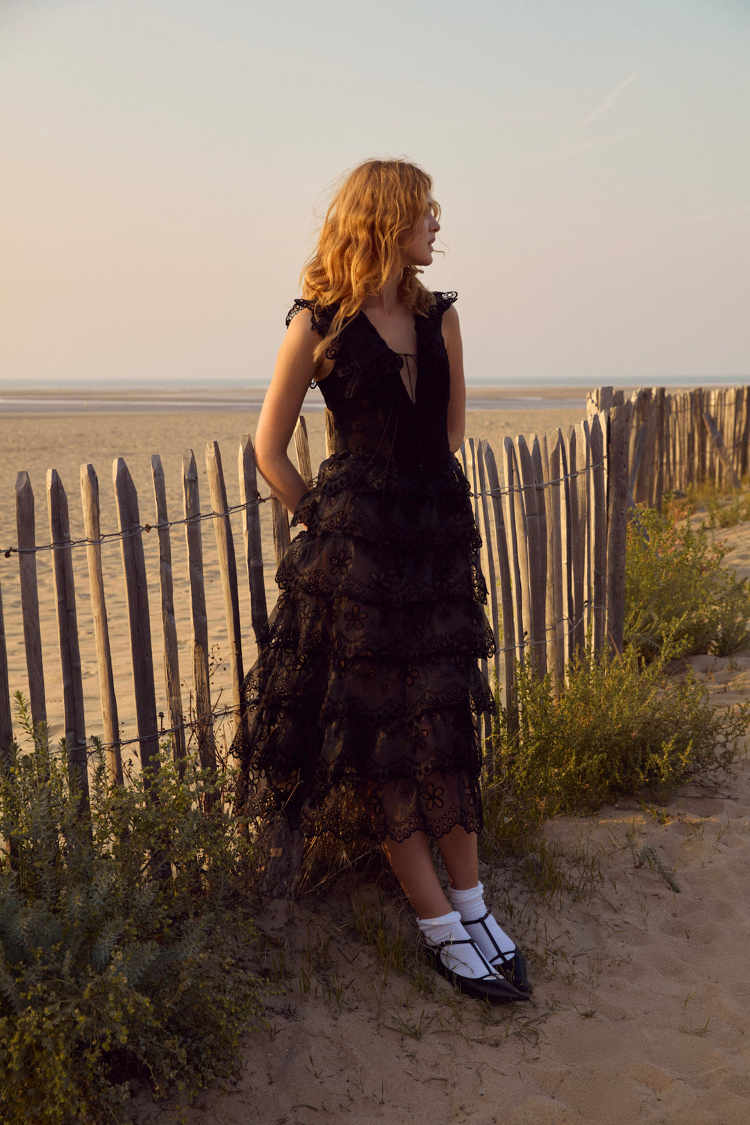 Daisy Eyelet Midi Dress — Black - Image 6