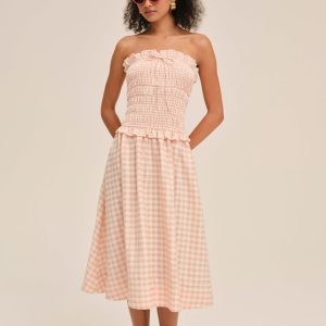 Petal Gingham Midi Dress — Peach