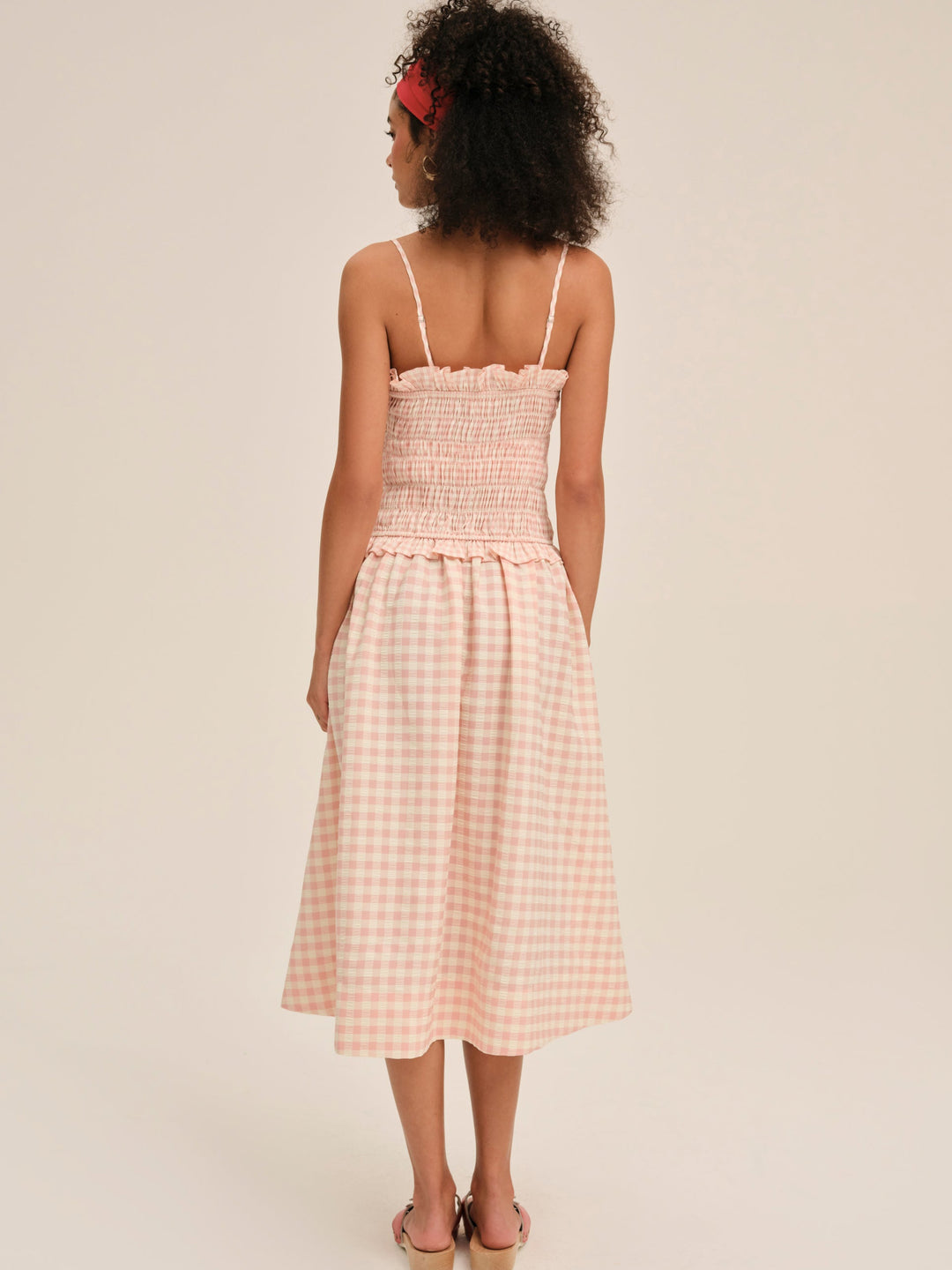 Petal Gingham Midi Dress — Peach - Image 2